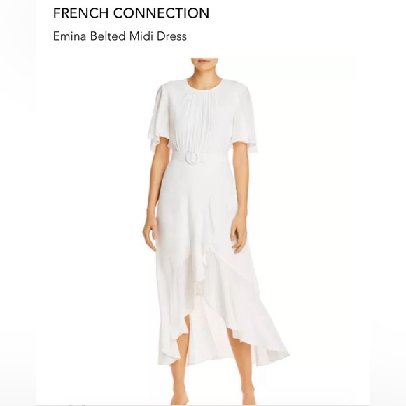 🏷️ NWT French Connection Emina Drape Belted Midi Dress in Black. Size 6-8 - Picture 7 of 7